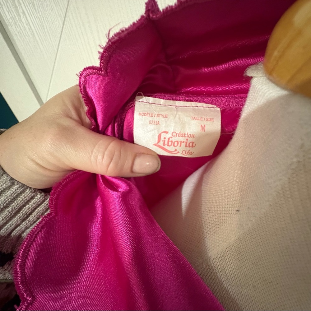 Vintage Fuchsia Satin‎ Robe Embroidered Scalloped Collar 80s/ PinUp/ Retro/ Rare - Picture 6 of 10